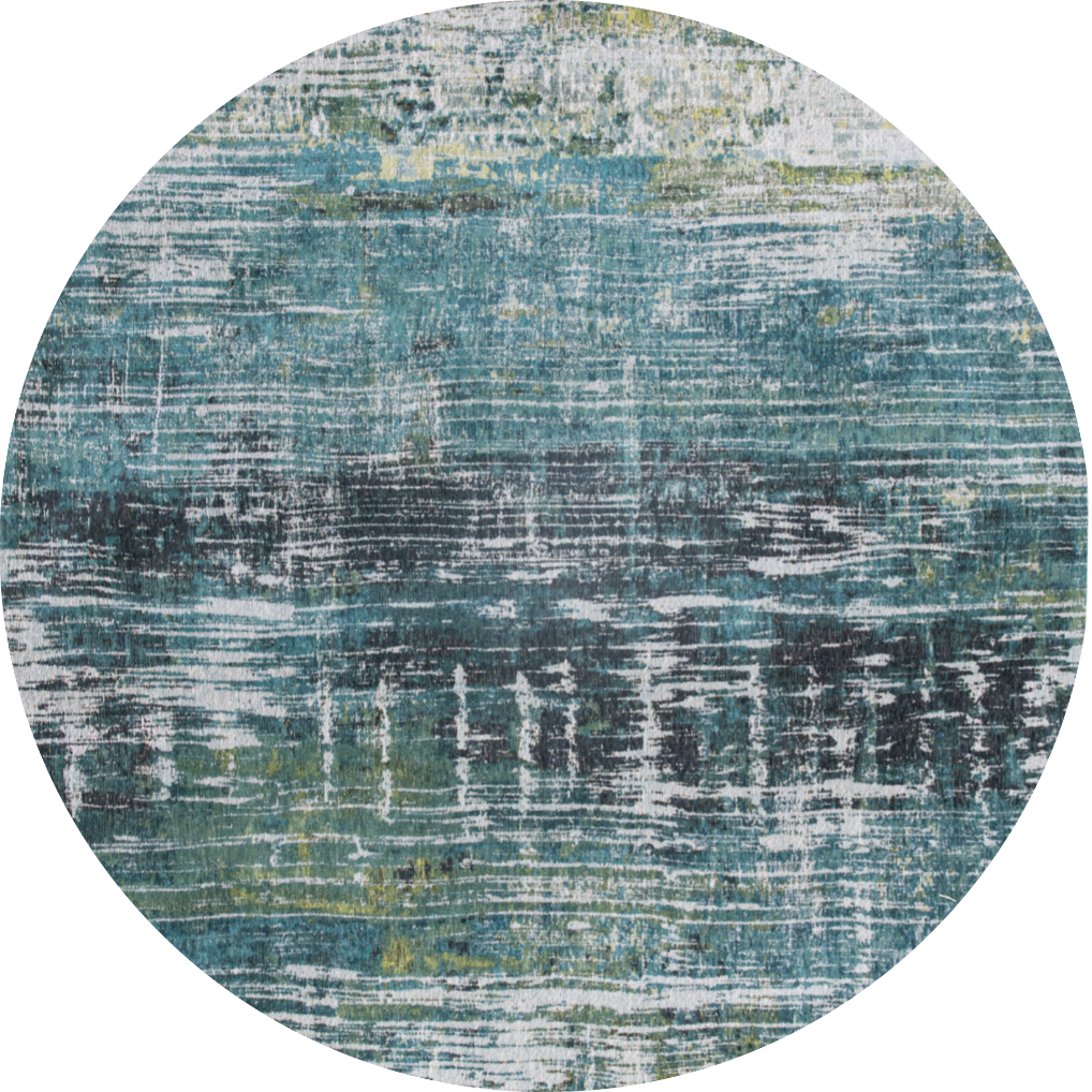 5' Blue and Green Round Abstract Non Skid Area Rug