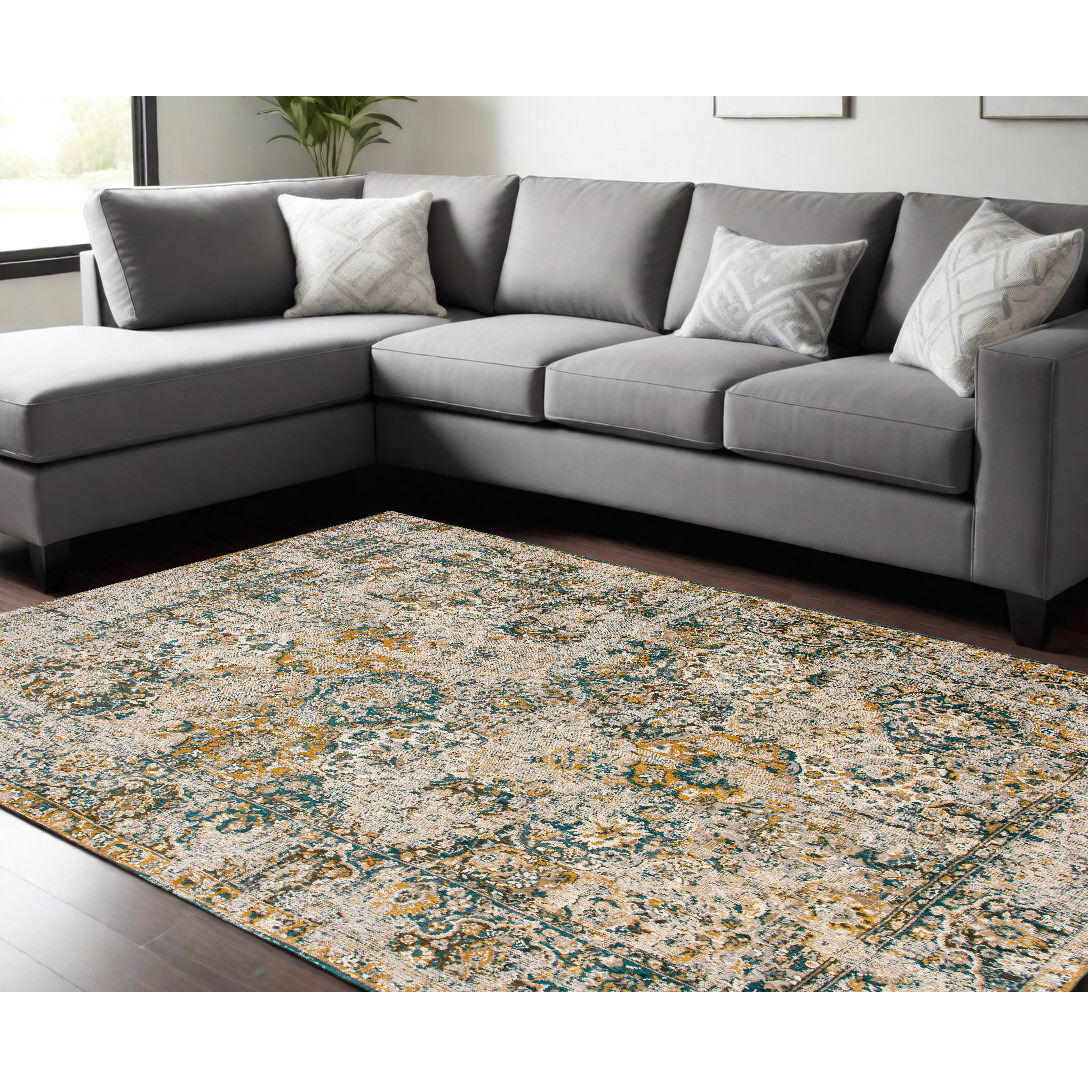 6' X 8' Blue and Green Abstract Non Skid Area Rug