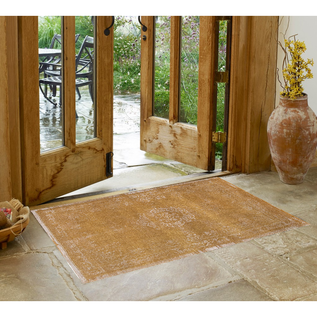 3' X 5' Orange and White Medallion Non Skid Area Rug