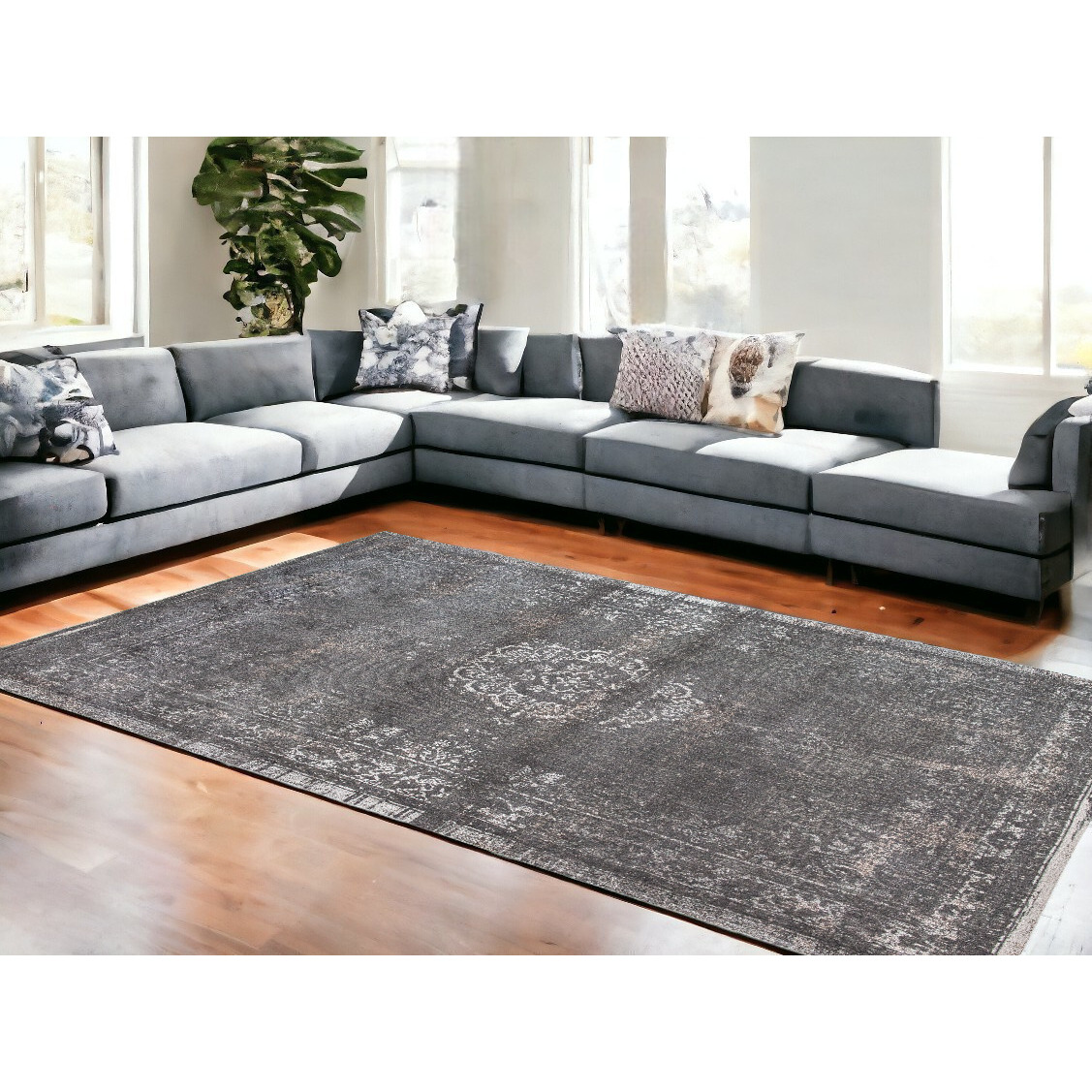 8' X 11' Gray Medallion Non Skid Area Rug