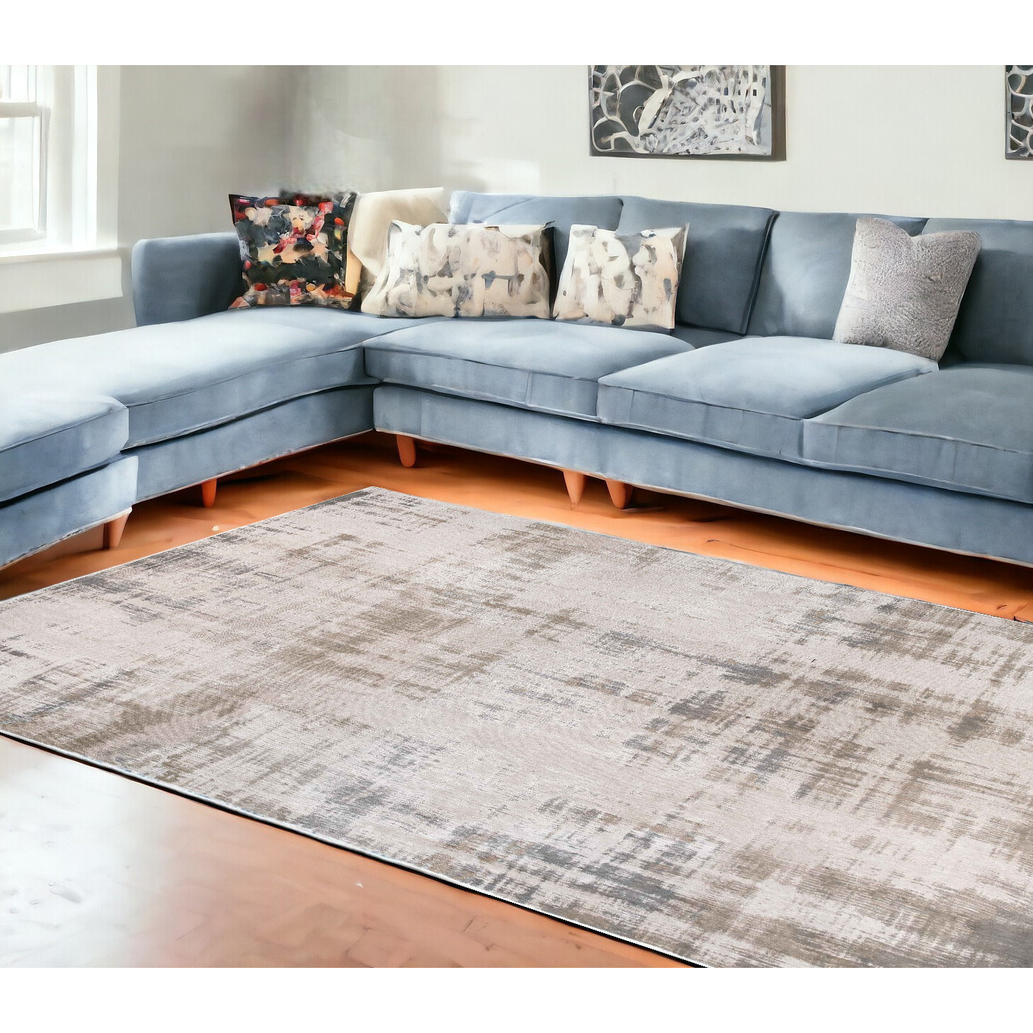 8' X 11' Gray and Beige Abstract Non Skid Area Rug