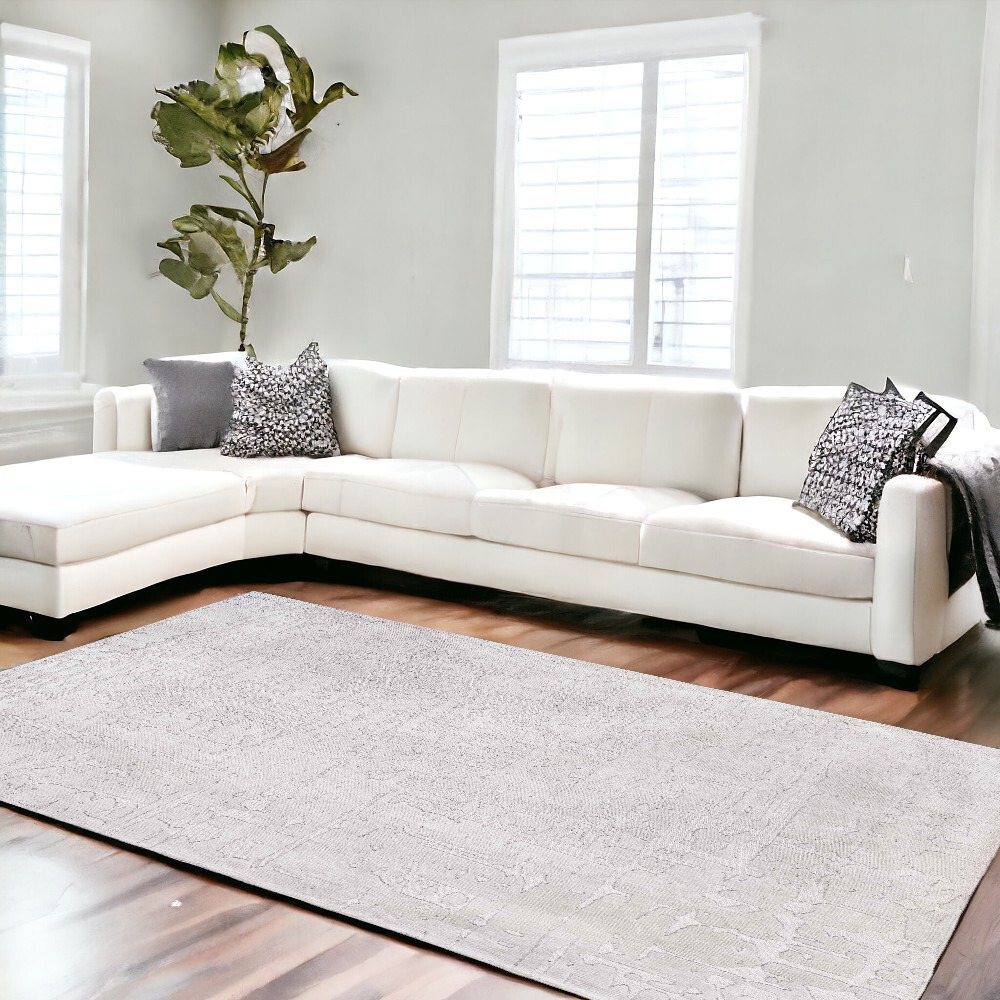8' X 11' White Abstract Non Skid Area Rug