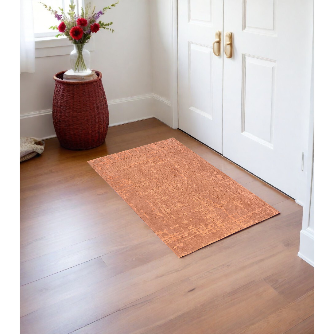 3' X 5' Orange Abstract Non Skid Area Rug