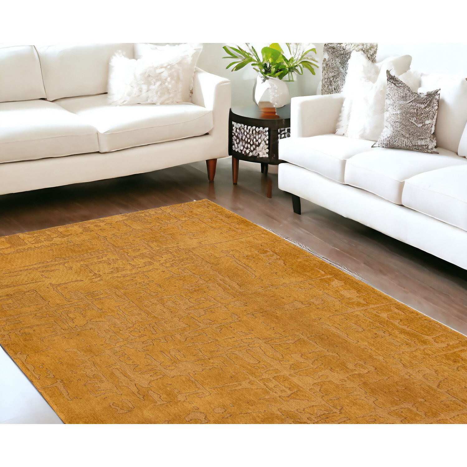 8' X 11' Yellow Abstract Non Skid Area Rug