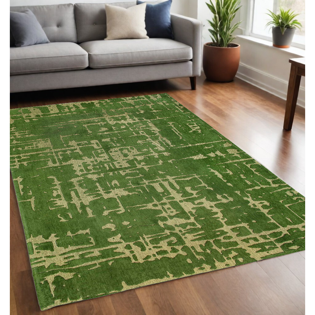 5' X 7' Green Abstract Non Skid Area Rug