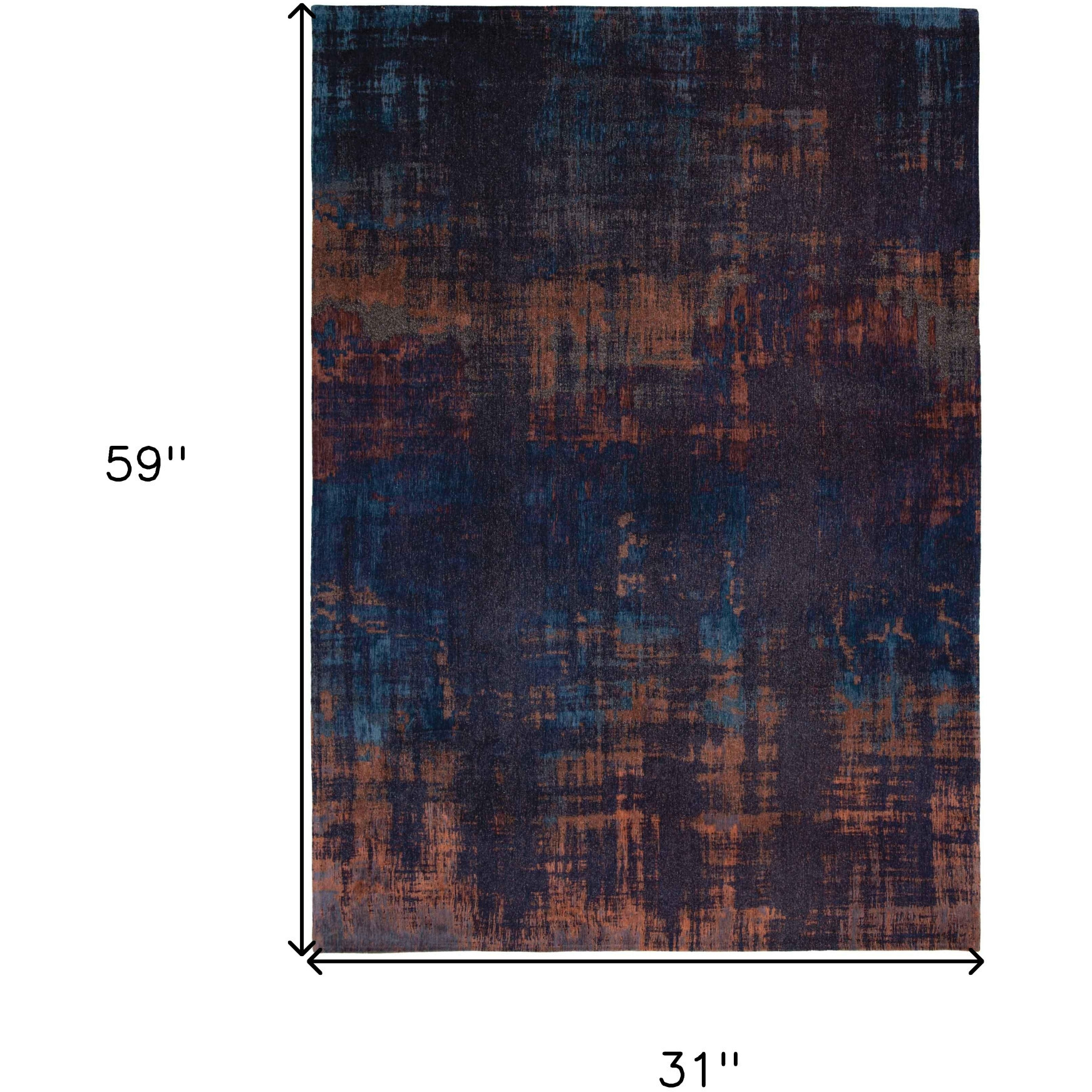 3' X 5' Blue and Brown Abstract Non Skid Area Rug