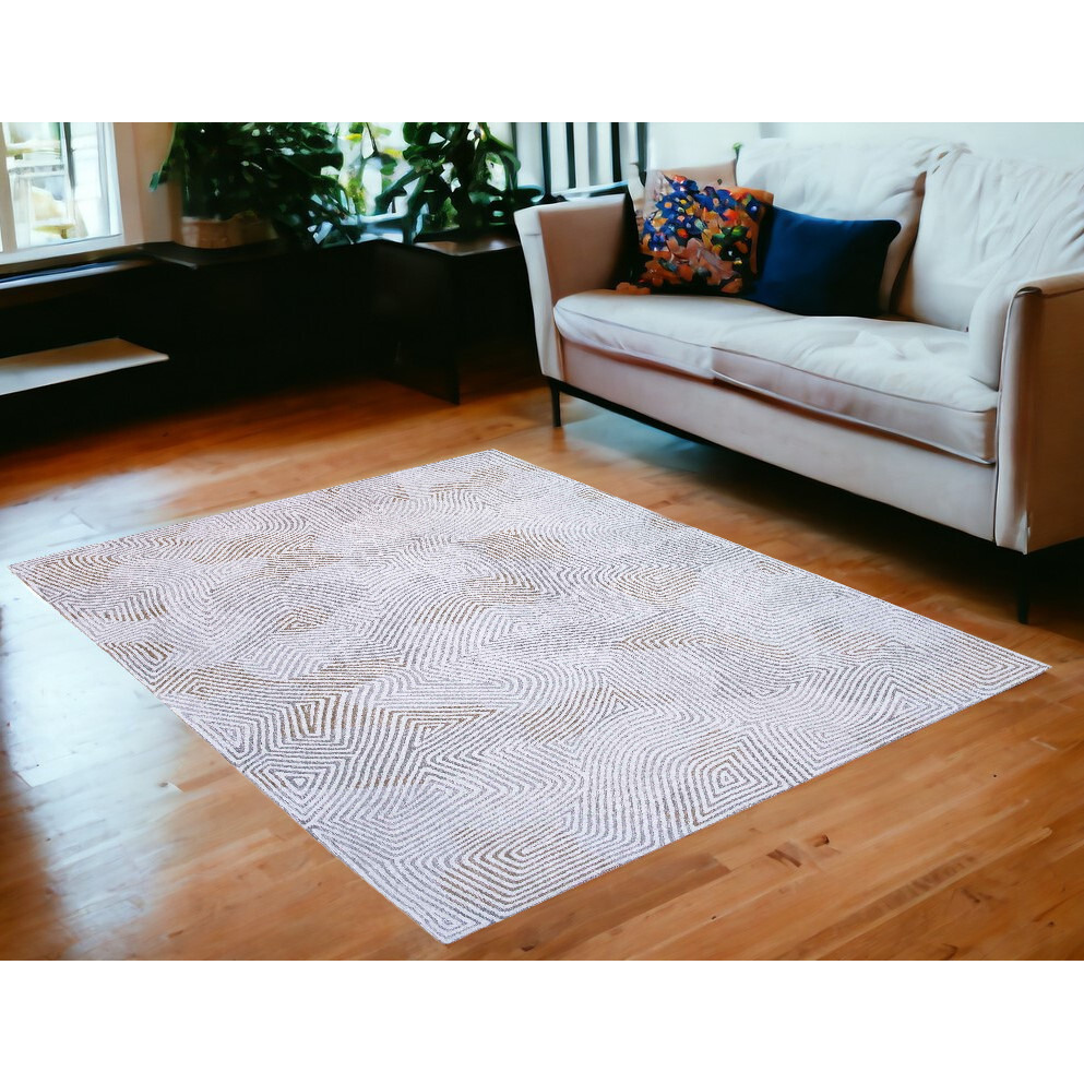5' X 7' White Abstract Non Skid Area Rug