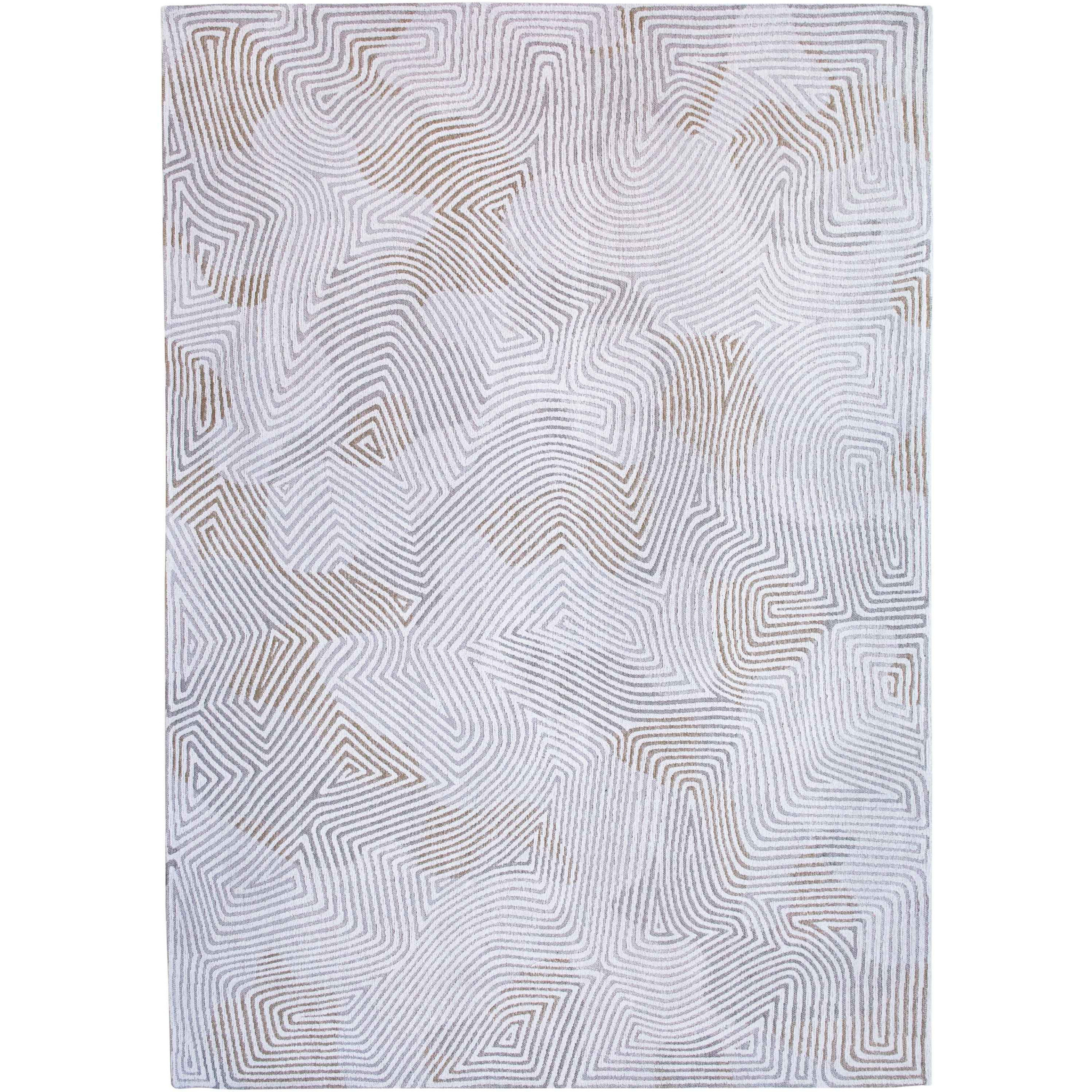 5' X 7' White Abstract Non Skid Area Rug
