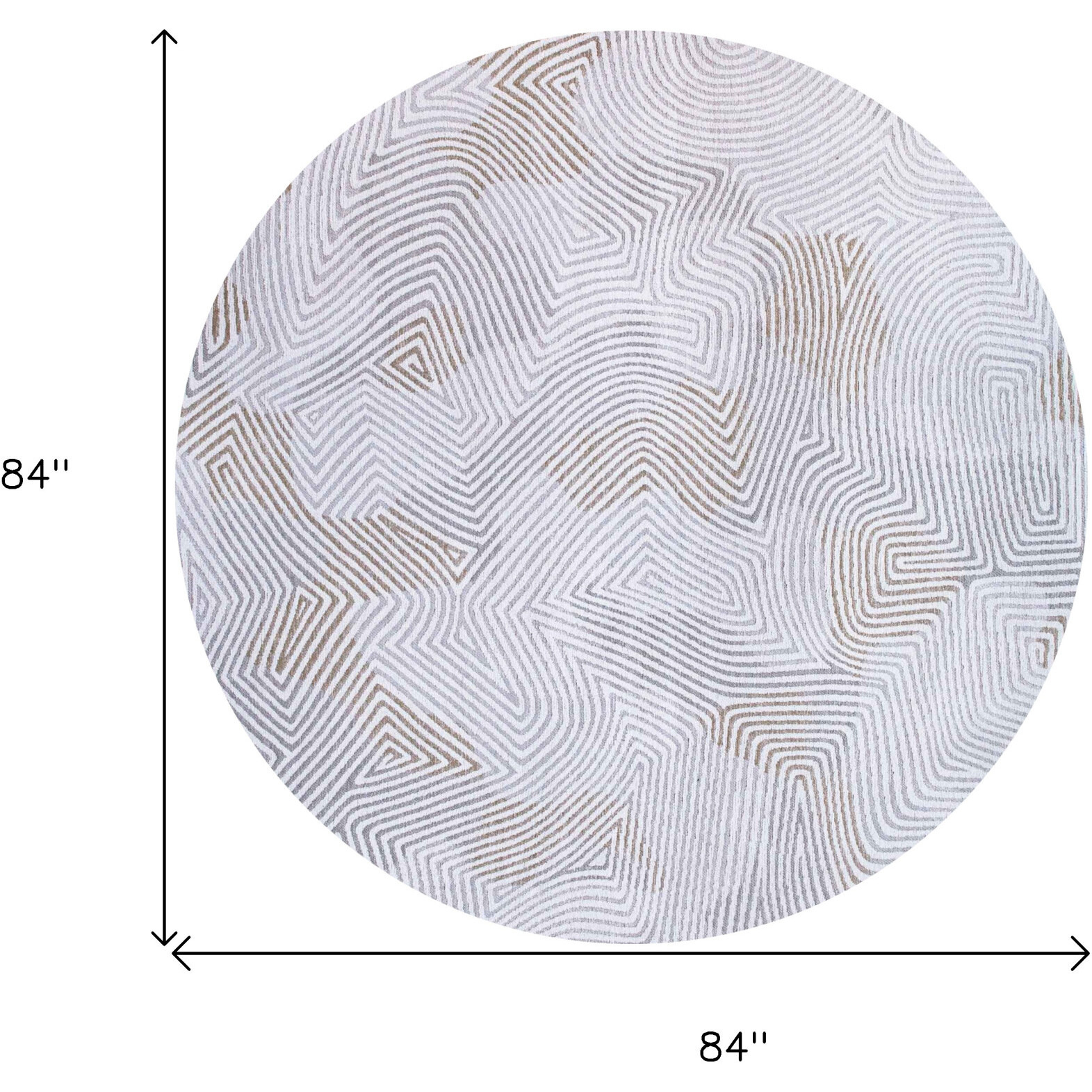 8' White Round Abstract Non Skid Area Rug