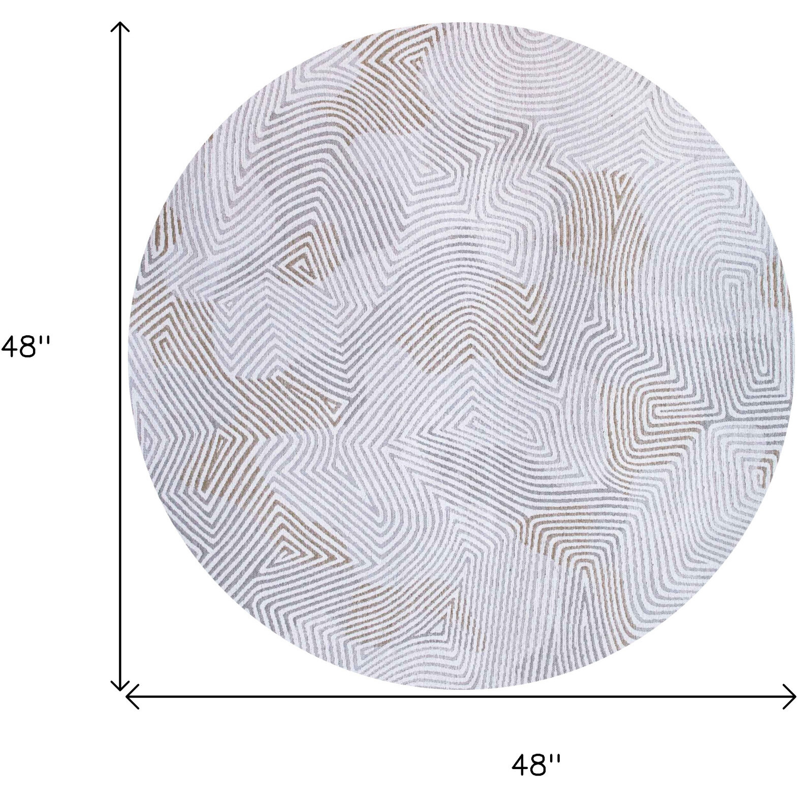 5' White Round Abstract Non Skid Area Rug