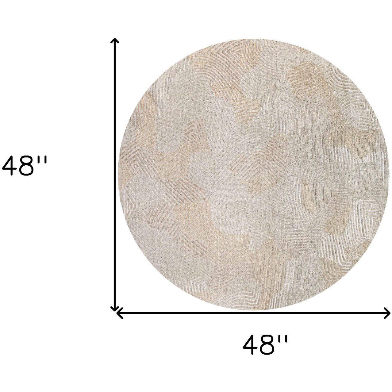 5' Beige and White Round Abstract Non Skid Area Rug