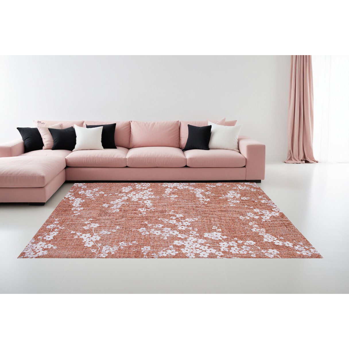 9' X 13' Red and White Round Oriental Non Skid Area Rug
