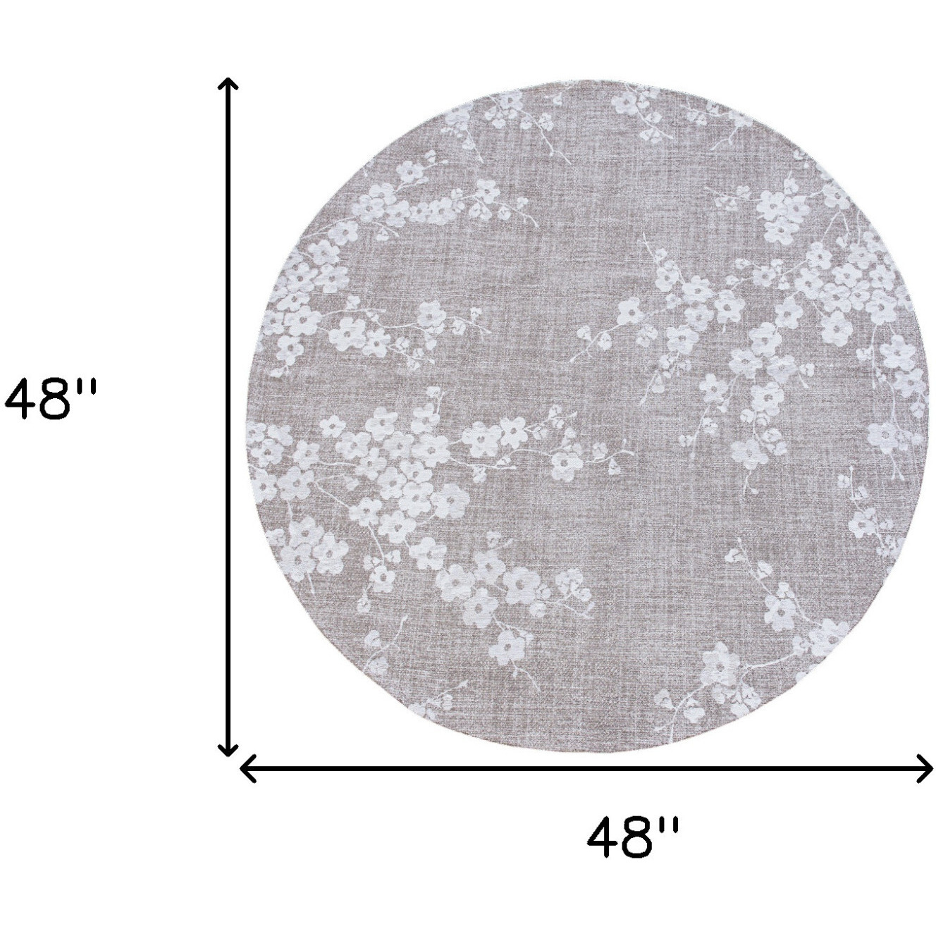 5' Gray and White Round Oriental Non Skid Area Rug
