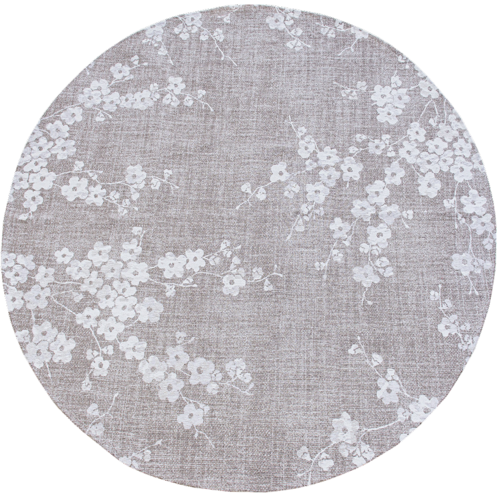 5' Gray and White Round Oriental Non Skid Area Rug