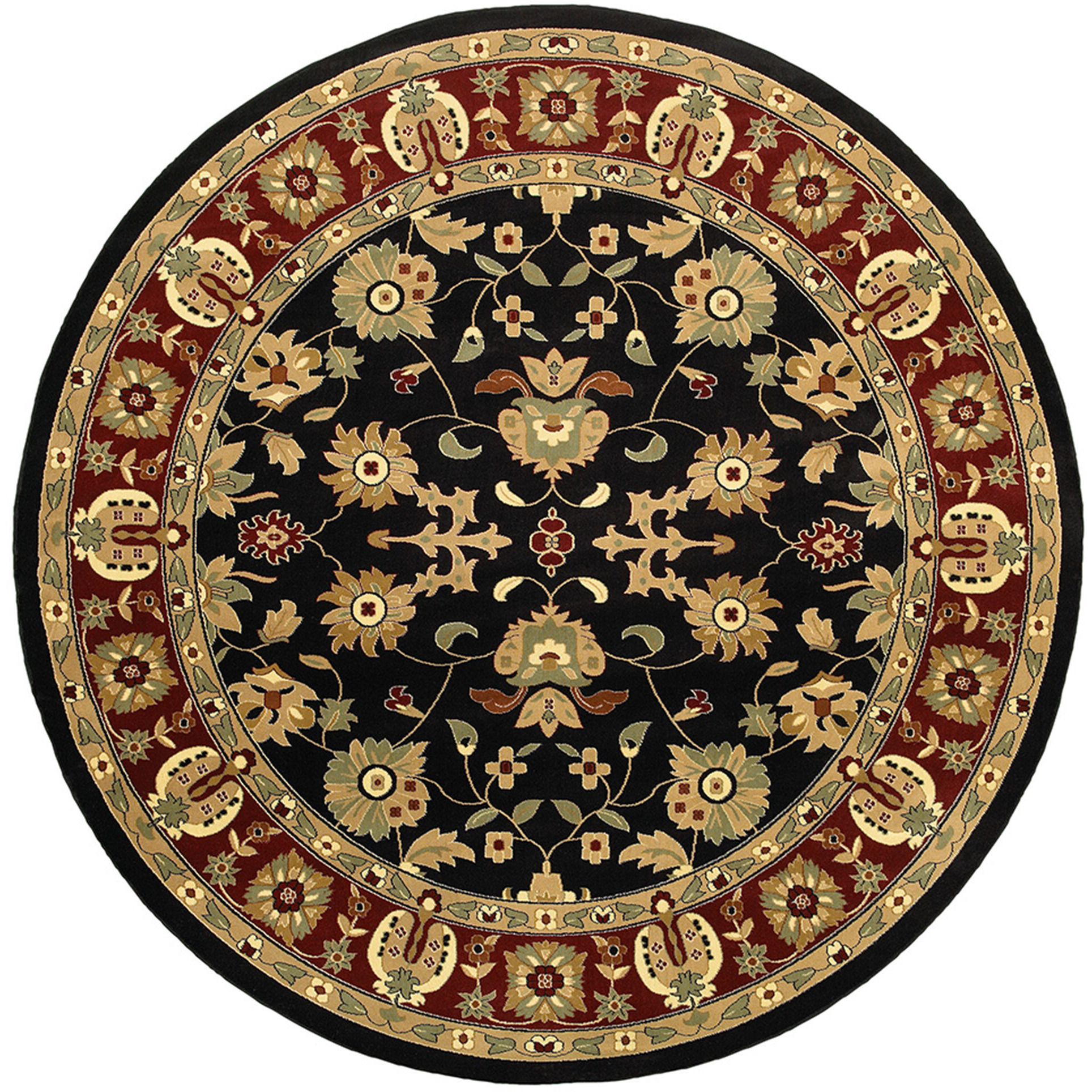 6' Black and Red Round Floral Area Rug