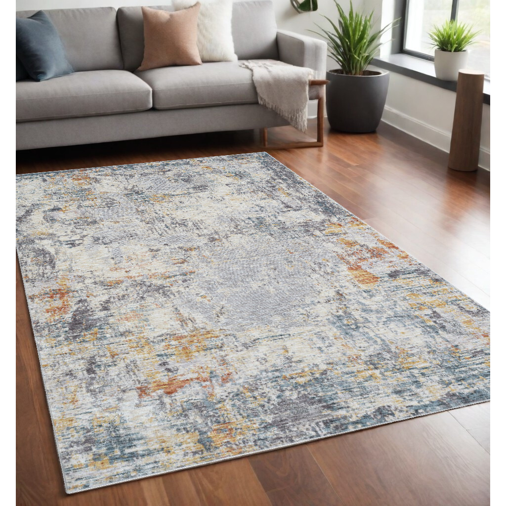 5' X 8' Gray and Ivory Abstract Area Rug
