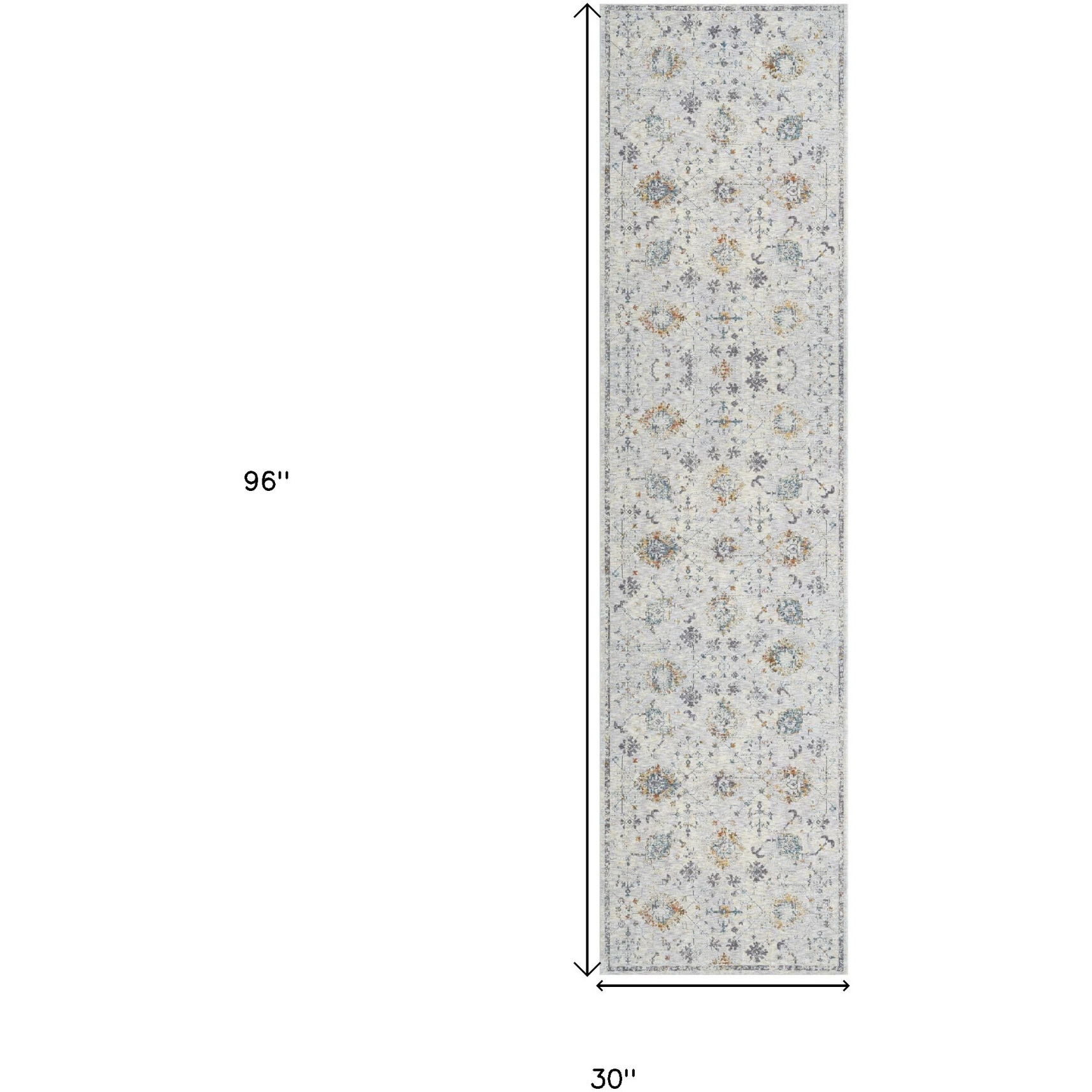 8' Runner Ivory and Blue Floral Runner Rug