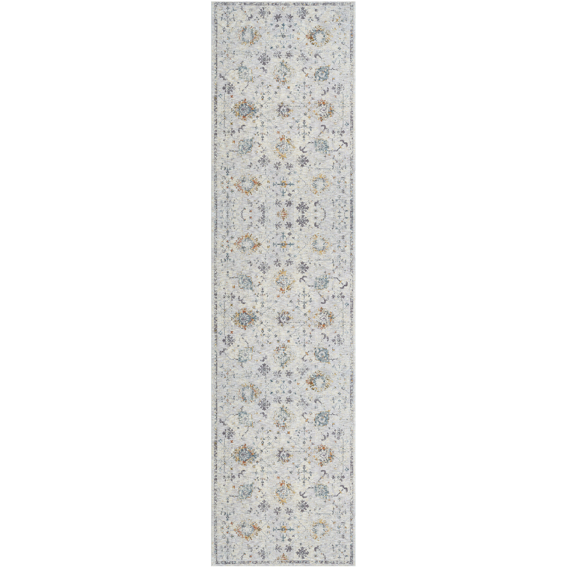 8' Runner Ivory and Blue Floral Runner Rug