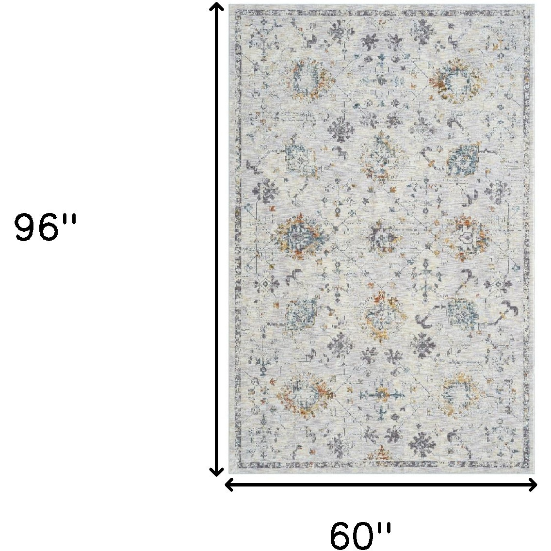 5' X 8' Ivory and Blue Floral Area Rug