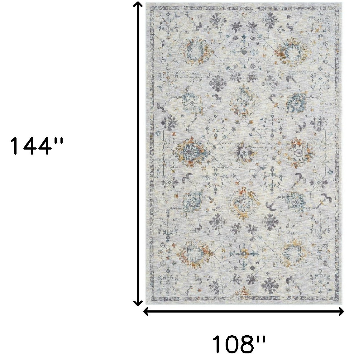 9' X 12' Ivory and Blue Floral Area Rug