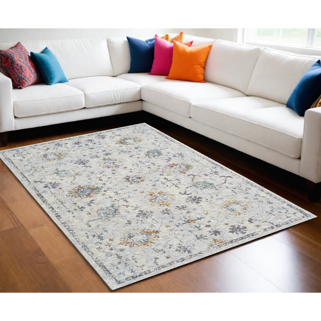 10' X 14' Ivory and Blue Floral Area Rug
