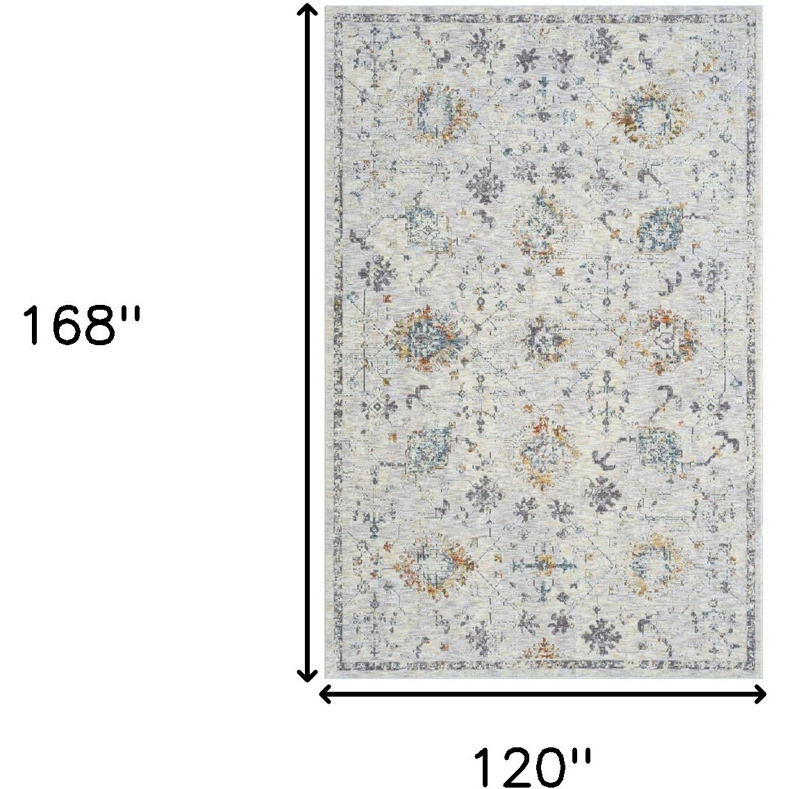 10' X 14' Ivory and Blue Floral Area Rug
