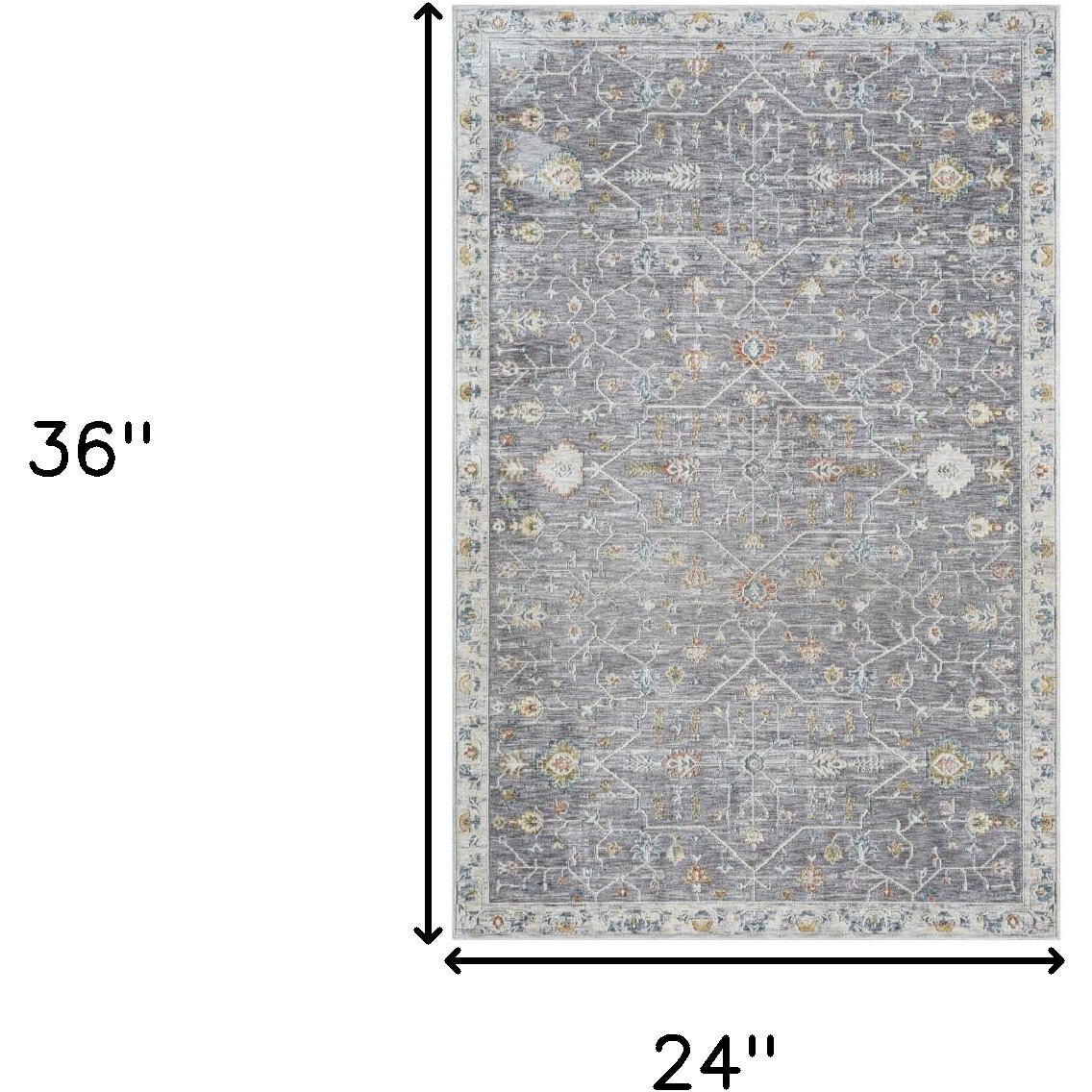 2' X 3' Gray and Ivory Floral Area Rug