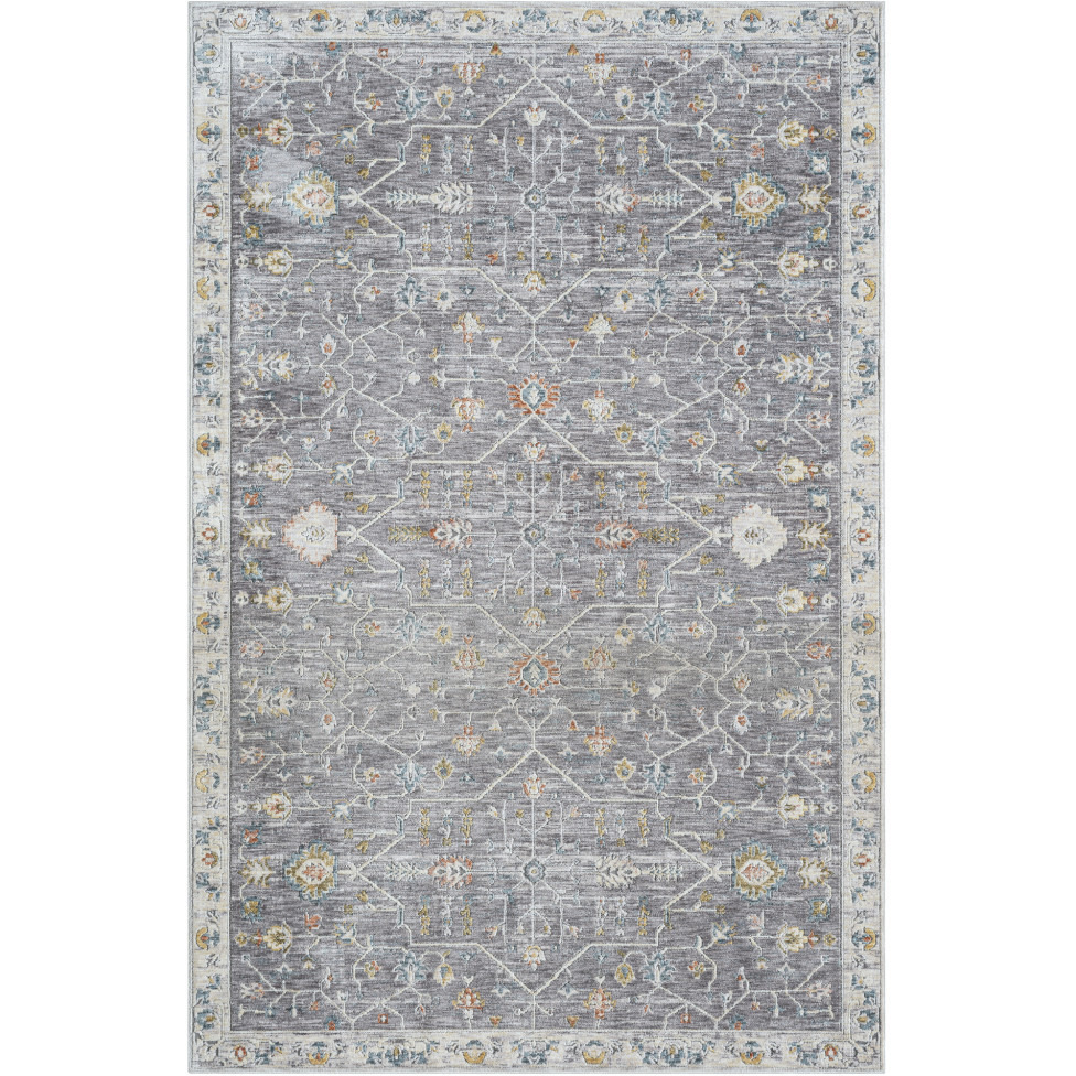 2' X 3' Gray and Ivory Floral Area Rug