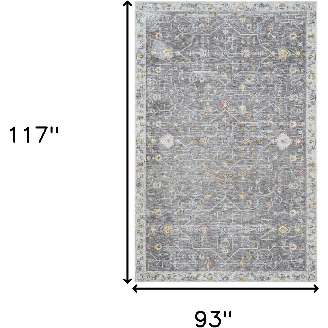 8' X 10' Gray and Ivory Floral Area Rug