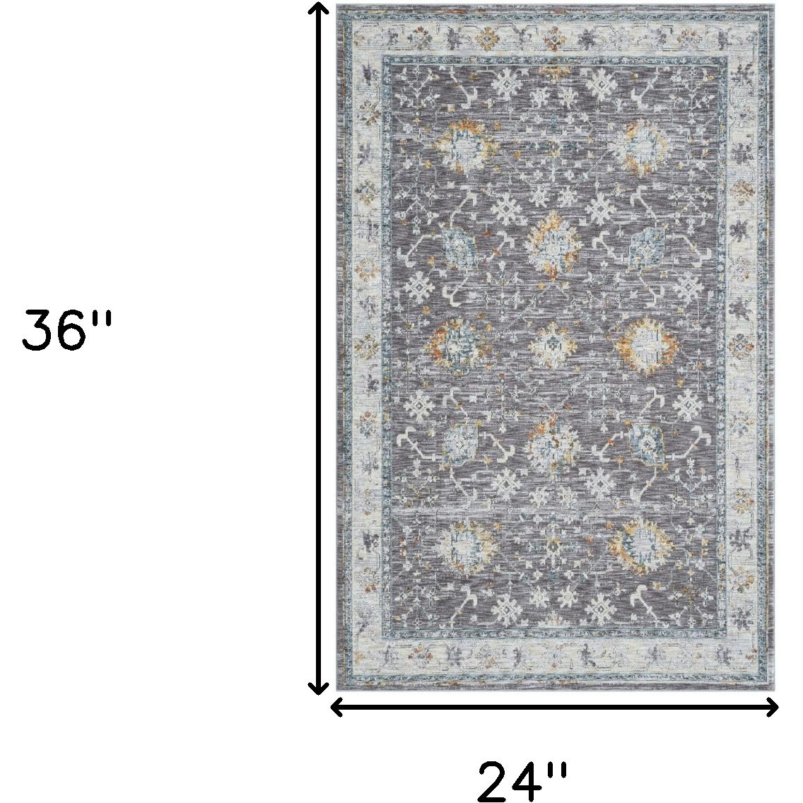 2' X 3' Gray and Ivory Floral Area Rug