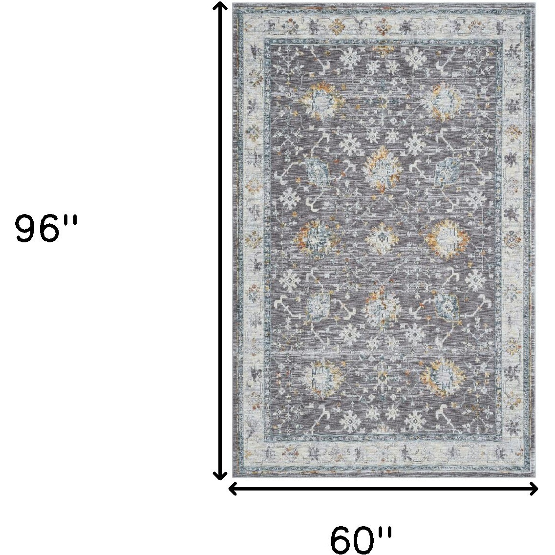 5' X 8' Gray and Ivory Floral Area Rug