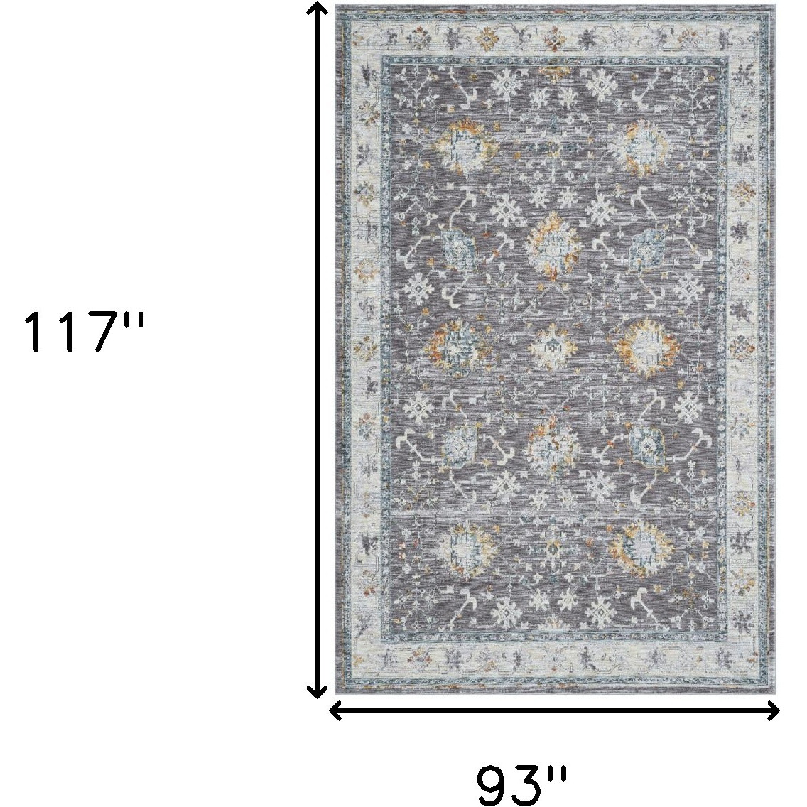 8' X 10' Gray and Ivory Floral Area Rug