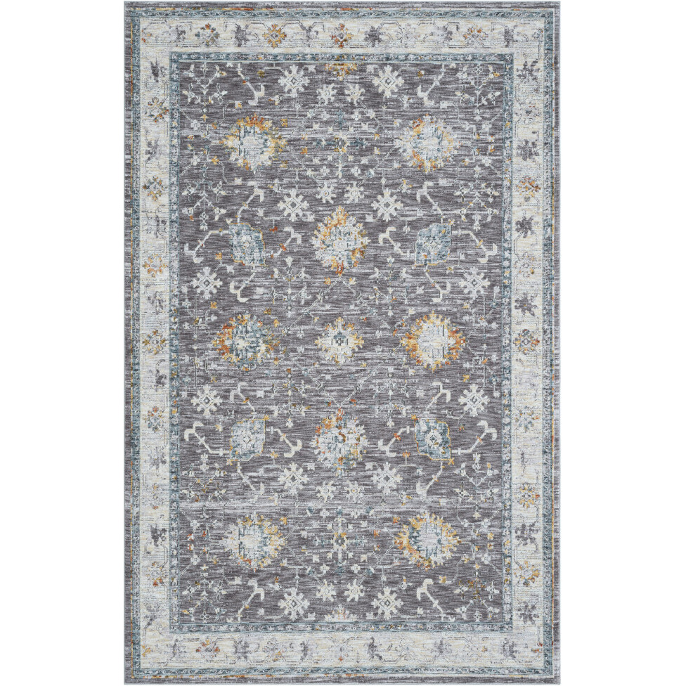 8' X 10' Gray and Ivory Floral Area Rug