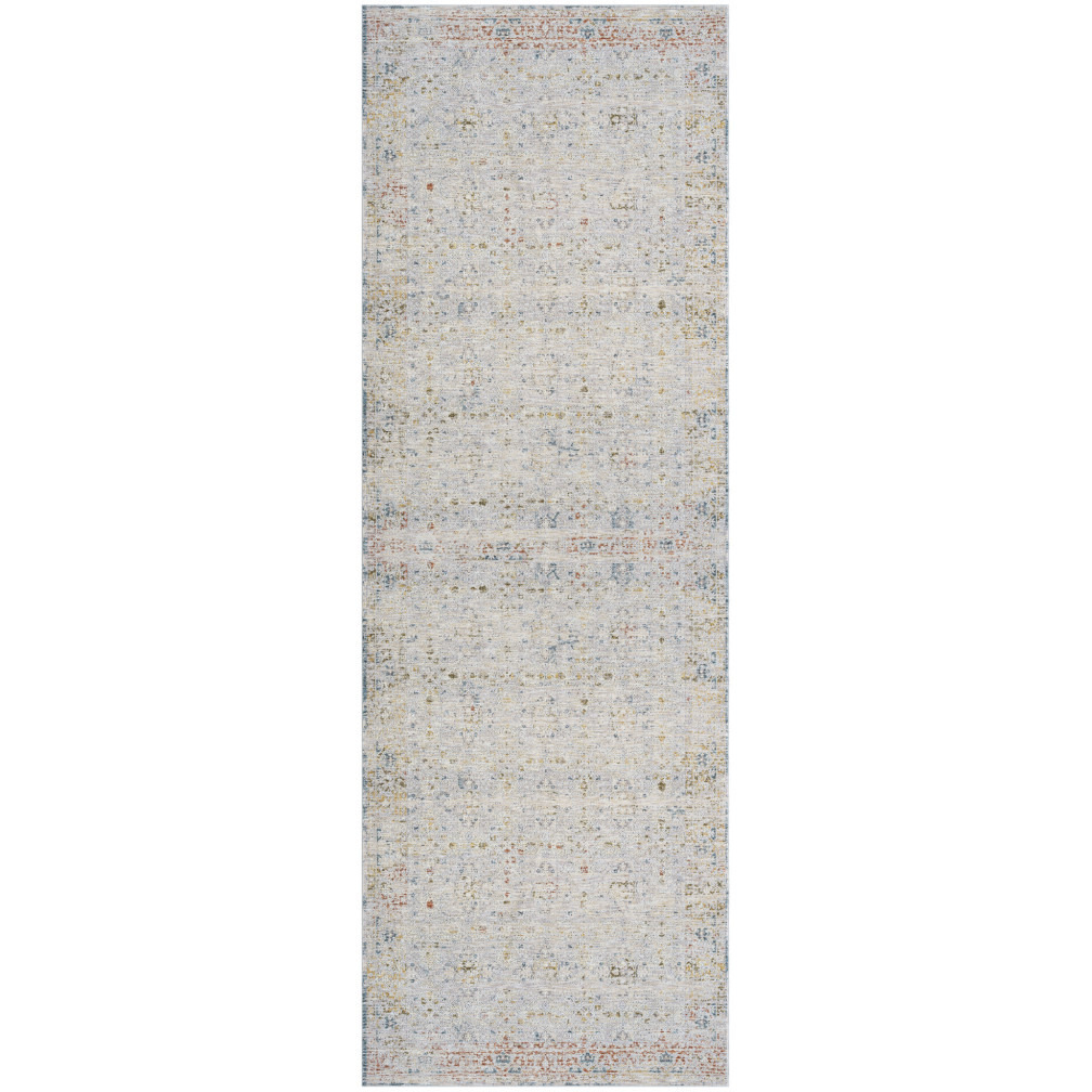 8' Runner Gray and Blue Floral Distressed Runner Rug