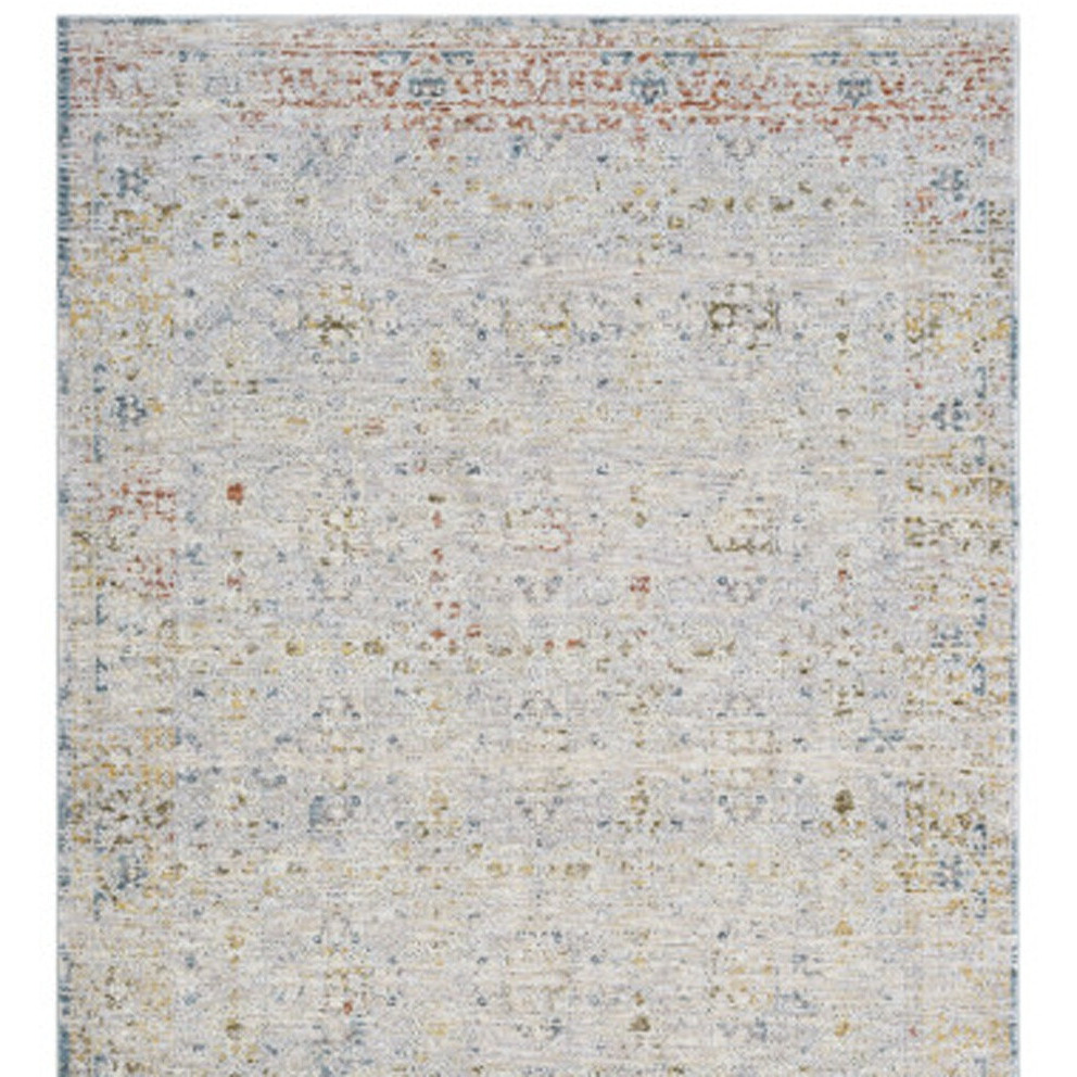 8' Runner Gray and Blue Floral Distressed Runner Rug