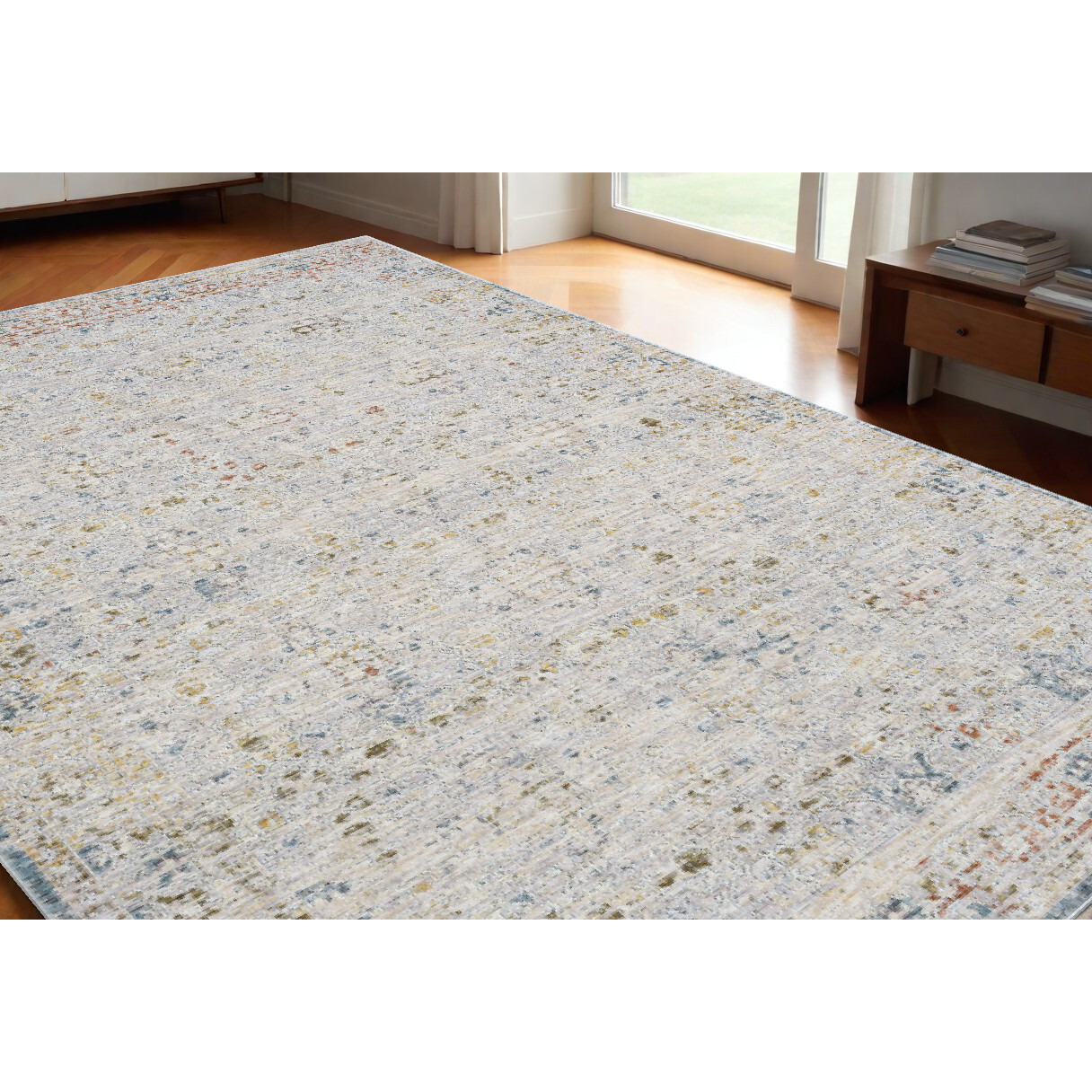 5' X 8' Ivory and Blue Floral Area Rug