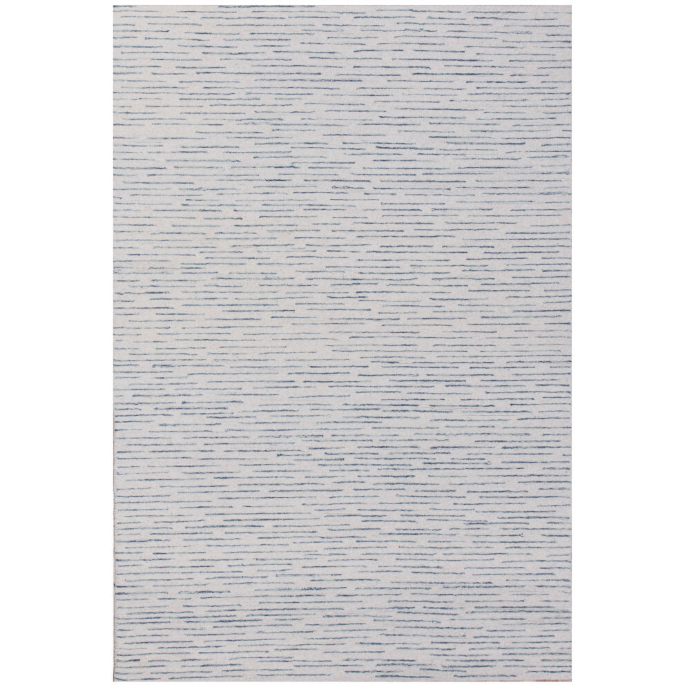 5' X 8' Ivory and Blue Wool Striped Hand Tufted Area Rug