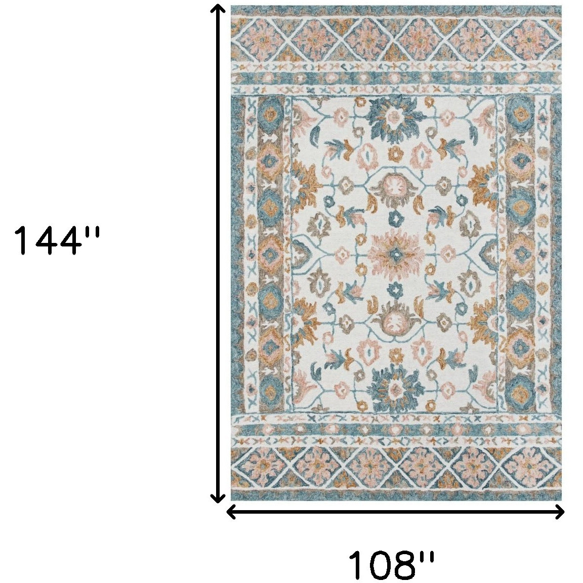 9' X 12' Blue and Ivory Wool Floral Hand Tufted Area Rug