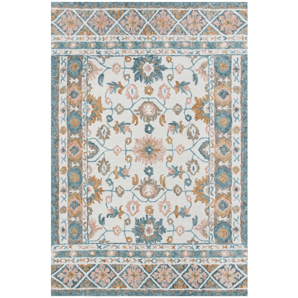 9' X 12' Blue and Ivory Wool Floral Hand Tufted Area Rug