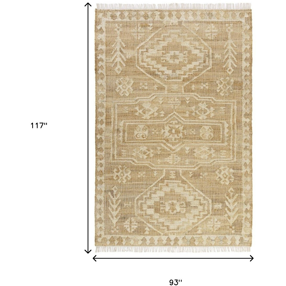 8' X 10' Natural and Ivory Medallion Hand Woven Area Rug
