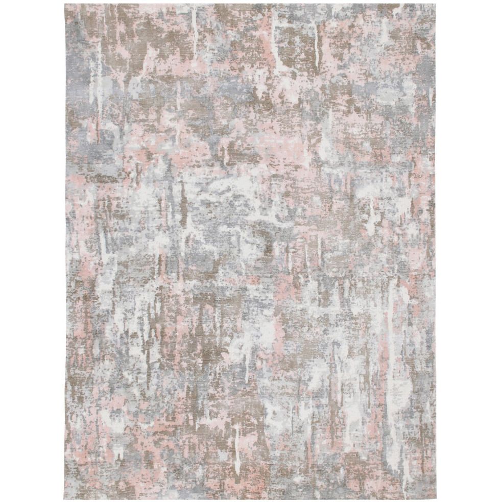 2' X 3' Gray and Pink Abstract Hand Loomed Area Rug