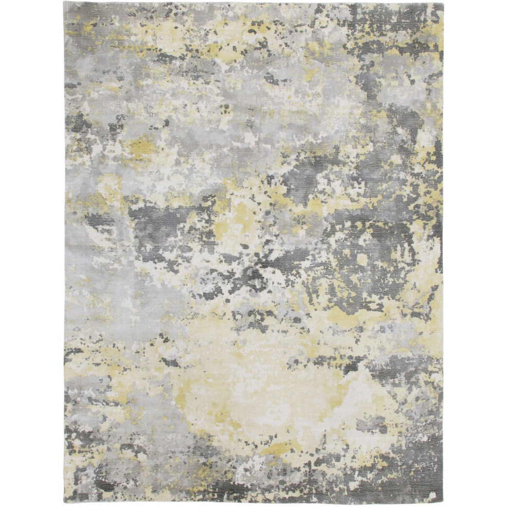 9' X 12' Gray and Yellow Abstract Hand Loomed Area Rug