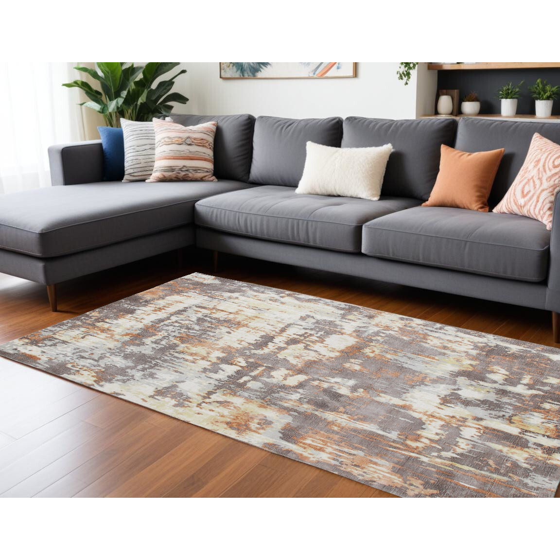 9' X 12' Brown and Tan Abstract Wool Blend Hand Loomed Area Rug