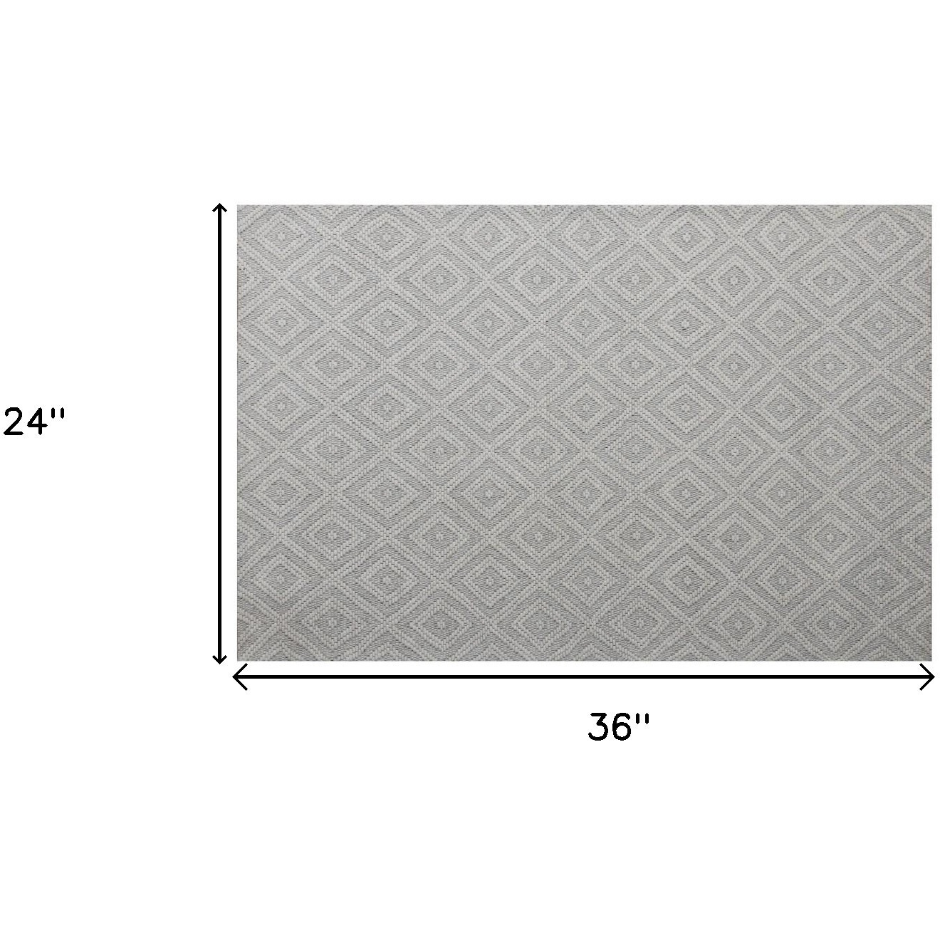2' X 3' Ivory Wool Geometric Hand Woven Area Rug