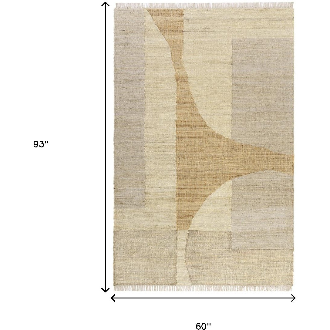 5' X 8' Natural and Ivory Abstract Hand Woven Area Rug
