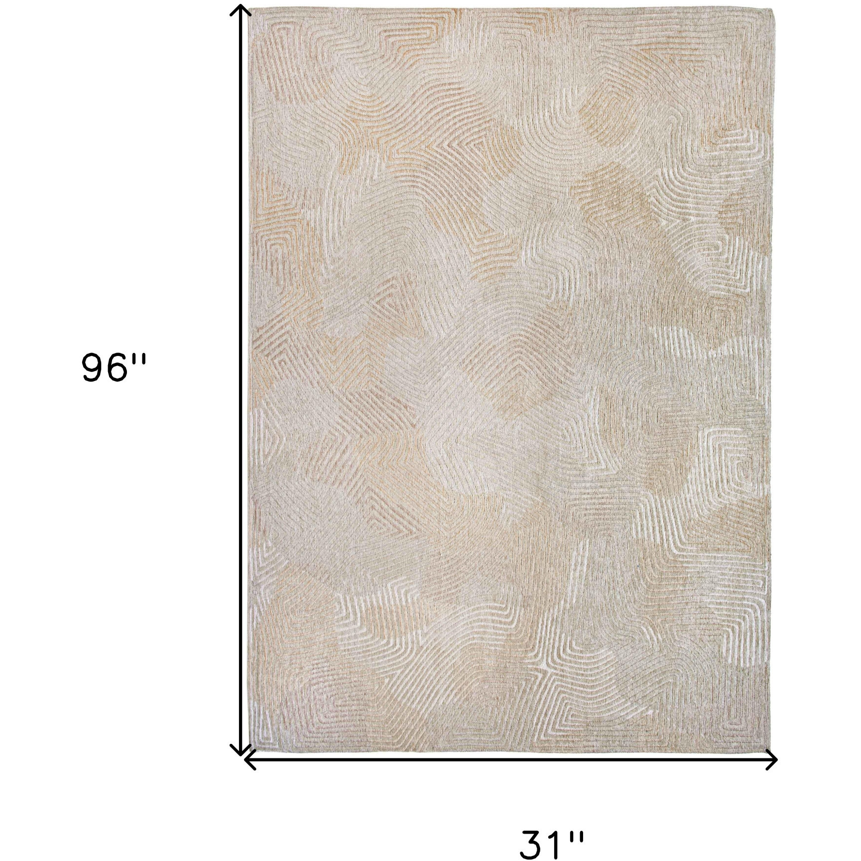 10' Beige and White Abstract Non Skid Area Rug