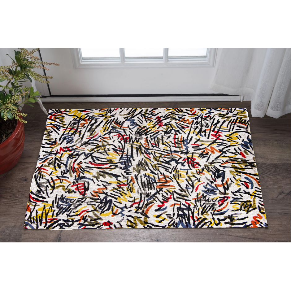 3' X 5' White Abstract Non Skid Area Rug