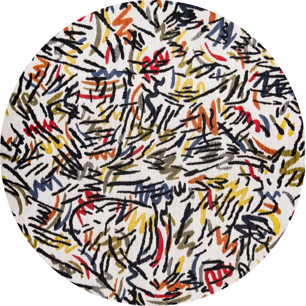 8' White Round Abstract Non Skid Area Rug
