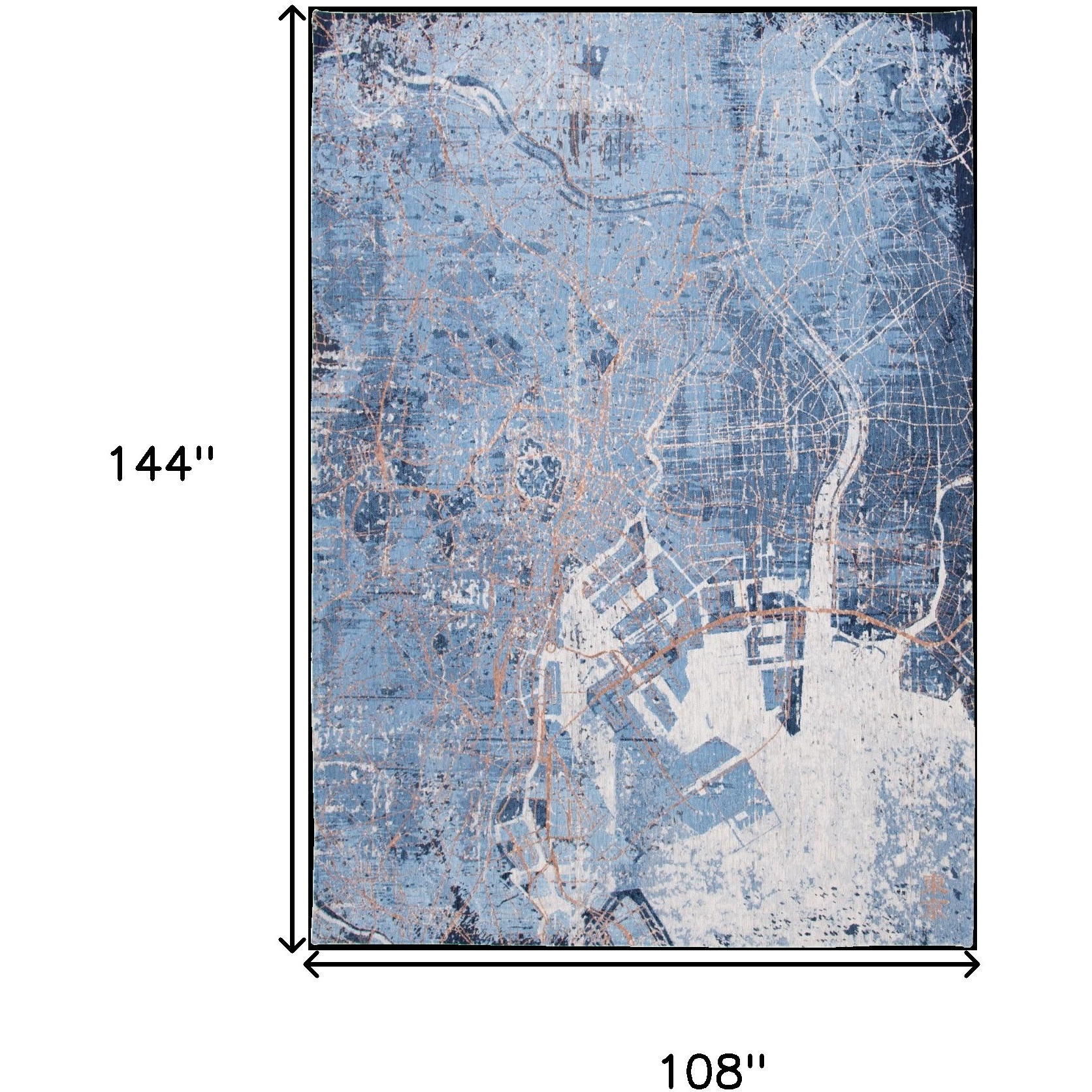 9' X 13' Blue and Black Abstract Non Skid Area Rug