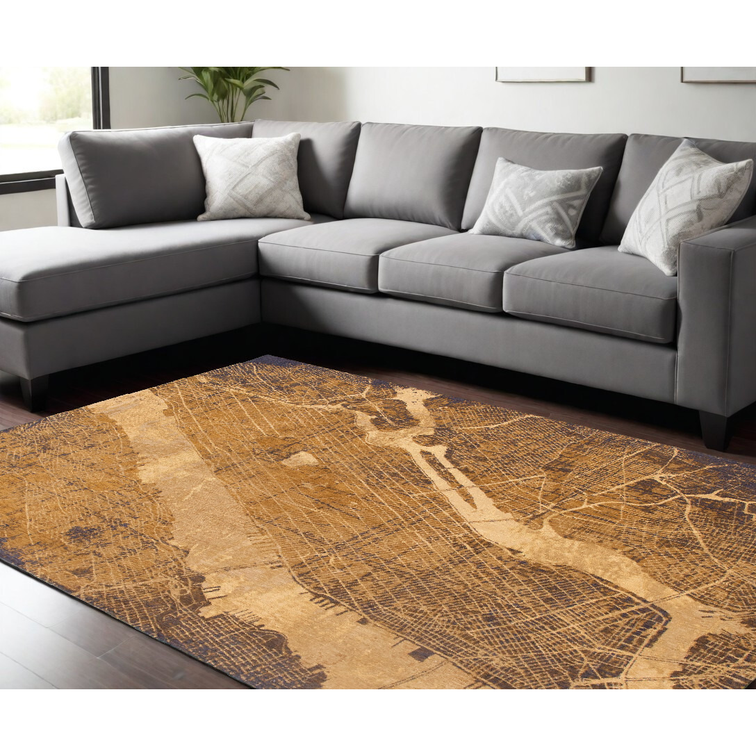 9' X 13' Yellow Abstract Non Skid Area Rug